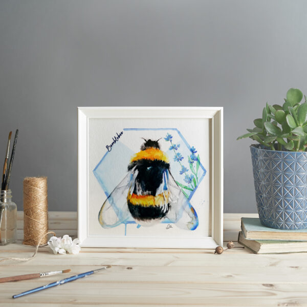 Little Hotch, Bumblebee watercolour illustration square print