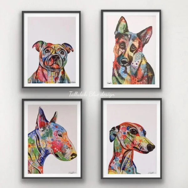 Tallulah blue design, Colourful dog prints