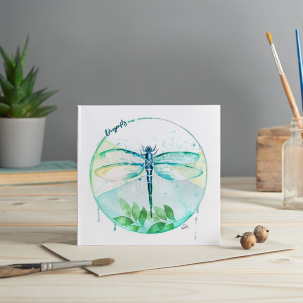 Little Hotch, Dragonfly watercolour illustration square greeting card