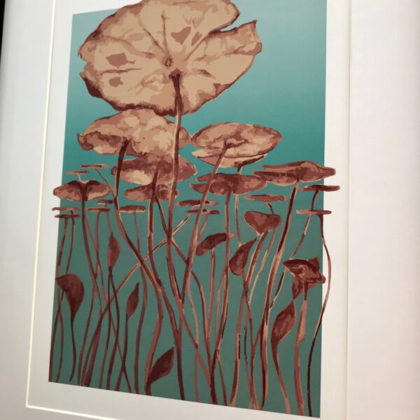 Sarah Hinchliffe Illustration, a print of waterlillies beneath the water.