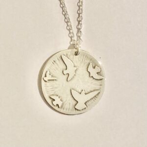 Five Soaring Birds Large Silver Pendant by Skylark & Sage