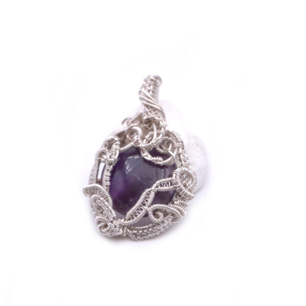 Pendant - Amethyst cabochon wire wrapped in tarnish resistant silver plated copper wire