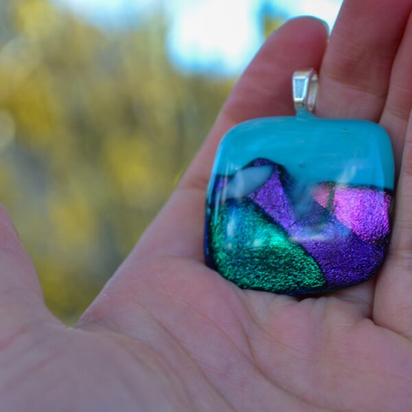 Aria Creations Queenstown Fused Glass Pendant Mountains Blue Purple Green