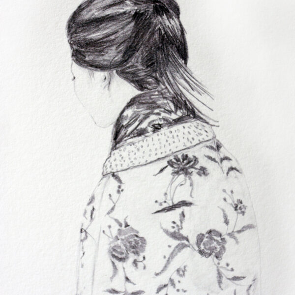 KamsArthouse A hand drawn graphite image of a lady wearing a Kimono