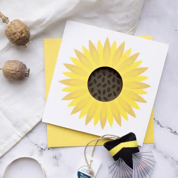Sunflower card with hanging bee