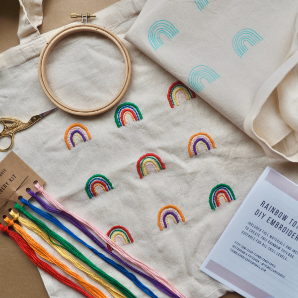 Rainbow Tote Bag DIY Hand Embroidery Kit for Beginners