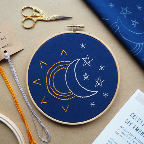 Celestial Sun Moon & Stars DIY Hand Embroidery Kit for Beginners
