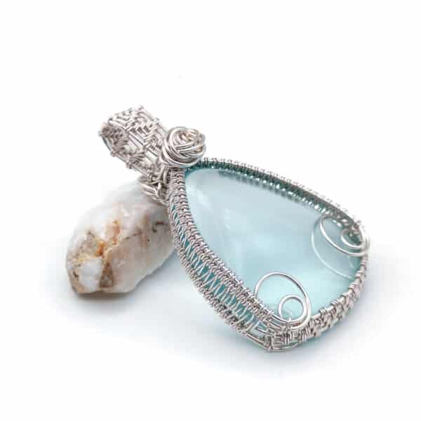 blue obsidian wire wrapped in silver plated copper wire