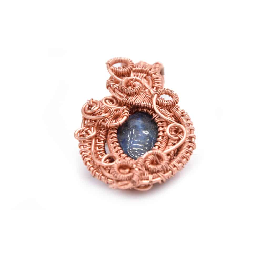 wire wrapped lapis lazuli in copper