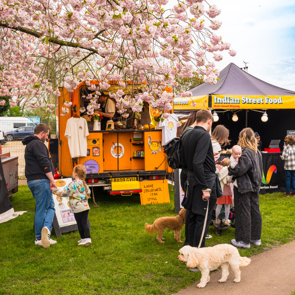 Street food stalls ar Ruddington Village Market