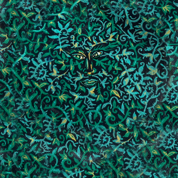 Green Man Imbolc Hand Painted Artwork - Fallow Moon. Pedddle