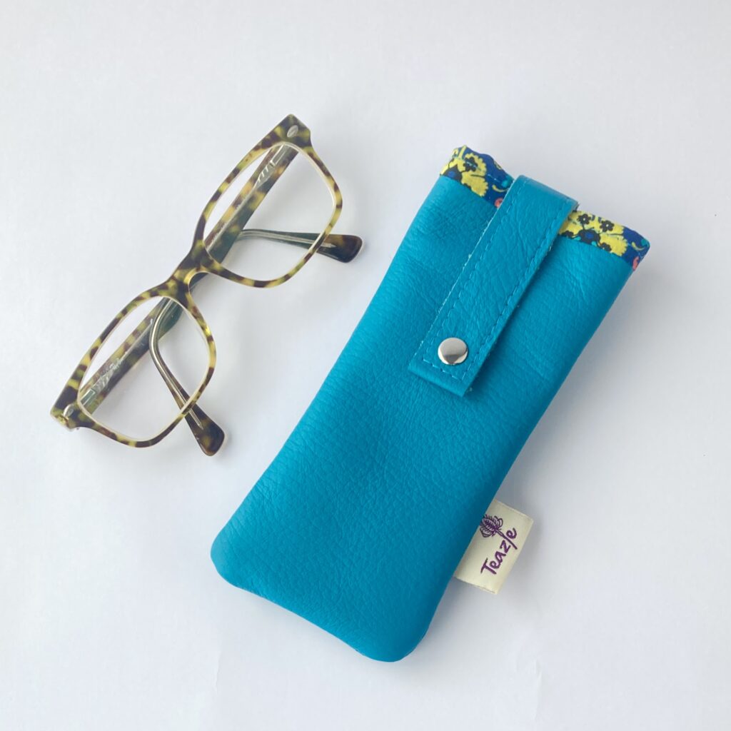 Teazle Handmade Turquoise leather and liberty glasses case