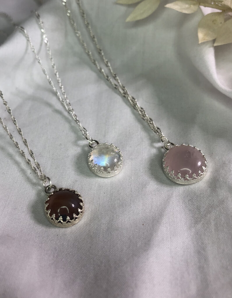 Moon stone rose quartz necklace