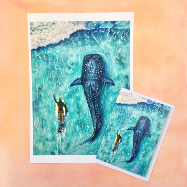 Joy Clifton, 'Sharing the Surf, Whale Shark', Limited Edition Giclee Print, Surf Print, Shark Print, Coastal Art, Ocean Art, Seascape, Aerial Art