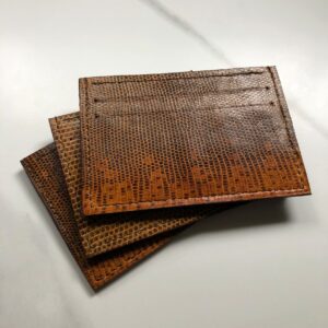 Paulo Vulpes atelier vintage lizard skin card slot holder, restored antique leather reimagined into luxury card wallets, tan lizard skin