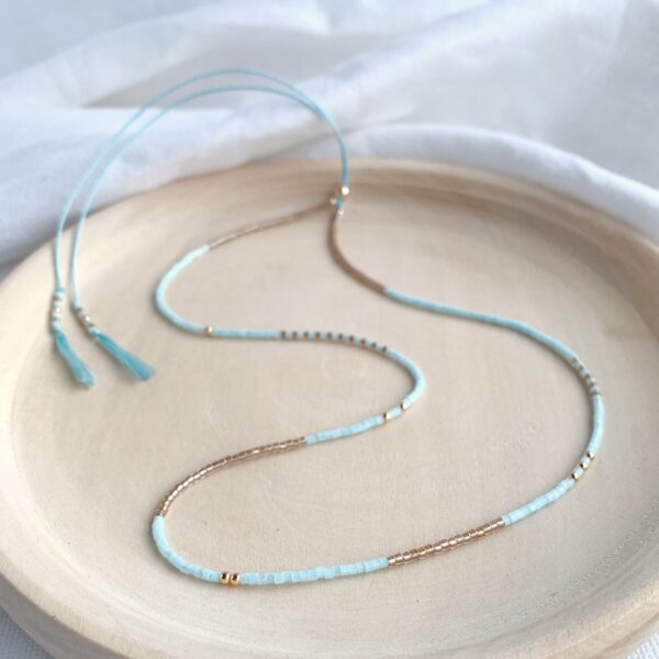 Hardy to Hudson, ice blue and gold beaded necklace