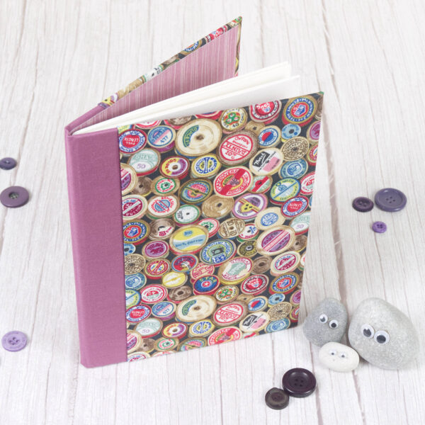 pebblepeoplepaper, A5 Vintage Style Watercolour Sketchbook with Sewing Thread Design and Fabric Cover