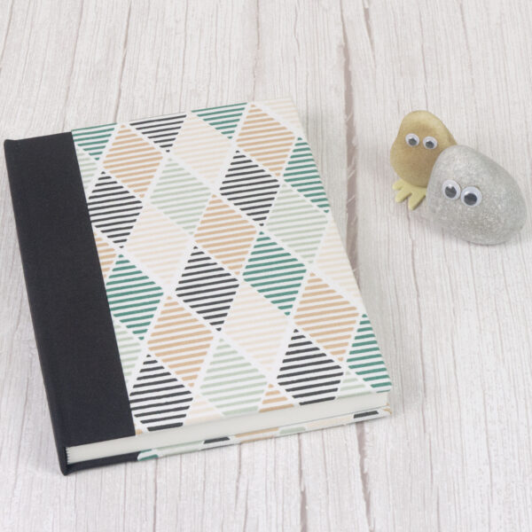 pebblepeoplepaper, A5 Watercolour Sketchbook with Green Diamond Geometric Design with Fabric Cover
