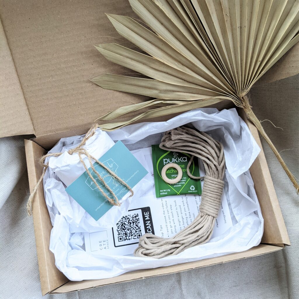 Create Space, a look inside the Mini Plant Hanger Kit. All the equipment to make your own macrame plant hanger.