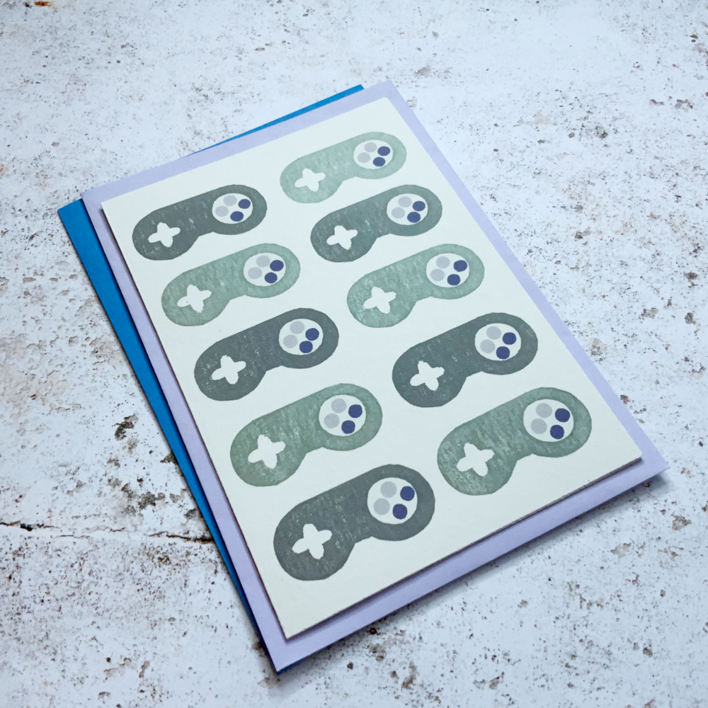 Fussy Geek Wares, SNES controller greetings card