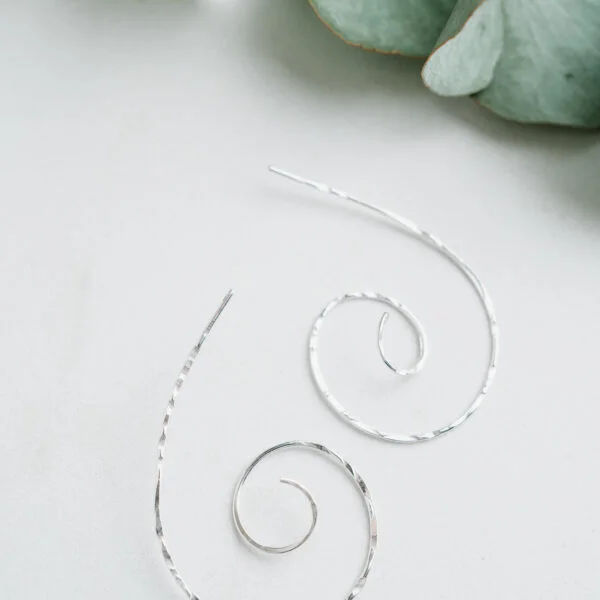 Silver Fox, Handmade Sterling Silver Spiral Threader Hoop Earrings