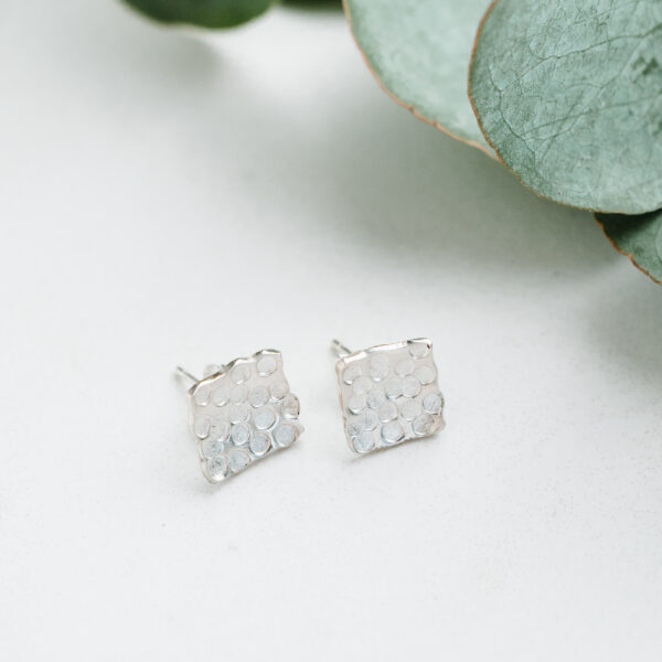 Silver Fox, Sterling Silver Square Textured Stud Earrings