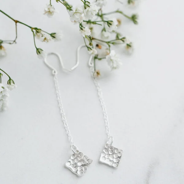 Silver Fox, Sterling Silver Square Textured Dangly Earrings