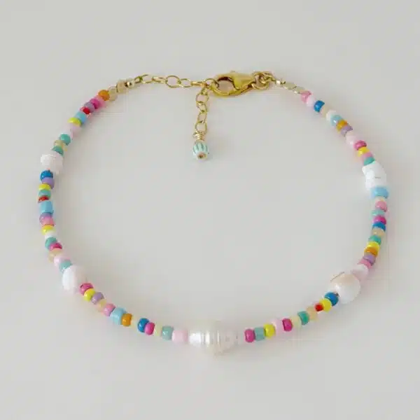 hardy to Hudson multicoloured beaded bracelet with shell, pearl and gold filled beads