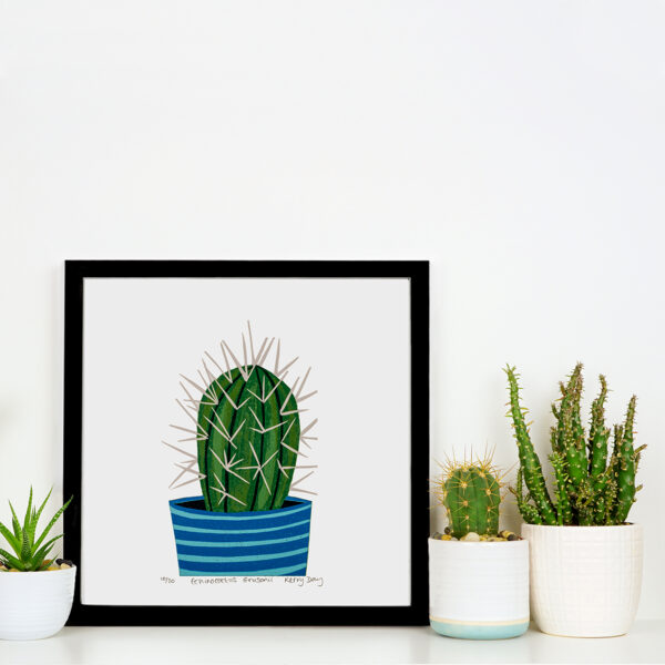 Cactus Colourful Botanical Lino Print in a frame