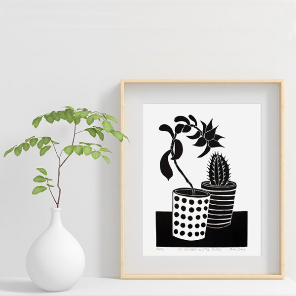 Kerry Day Arts The Succulent and The Cactus Black and White Lino Print £50 in frame