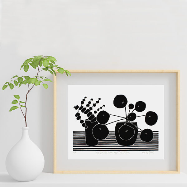 Kerry Day Arts The Succulent and The Pilea Black and White Botanical Lino Print £25 in a frame