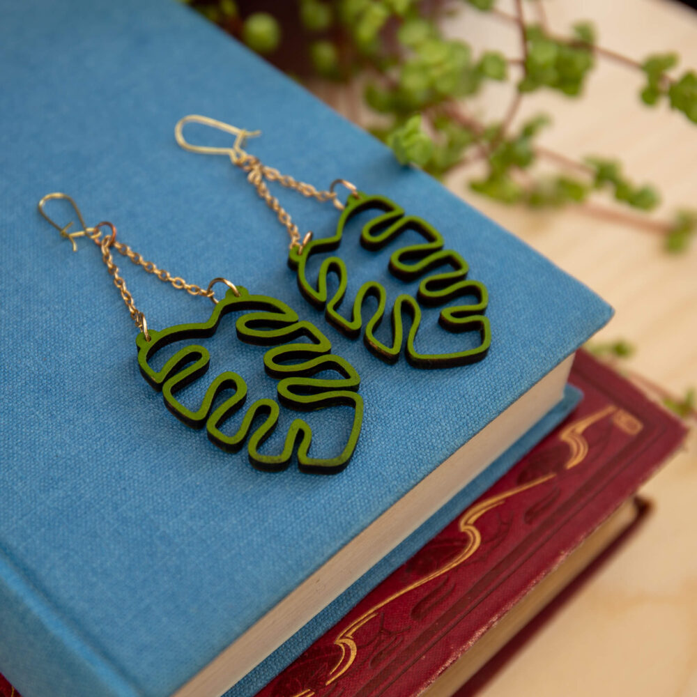 Peach Plot Laser Cut Monstera Earrings