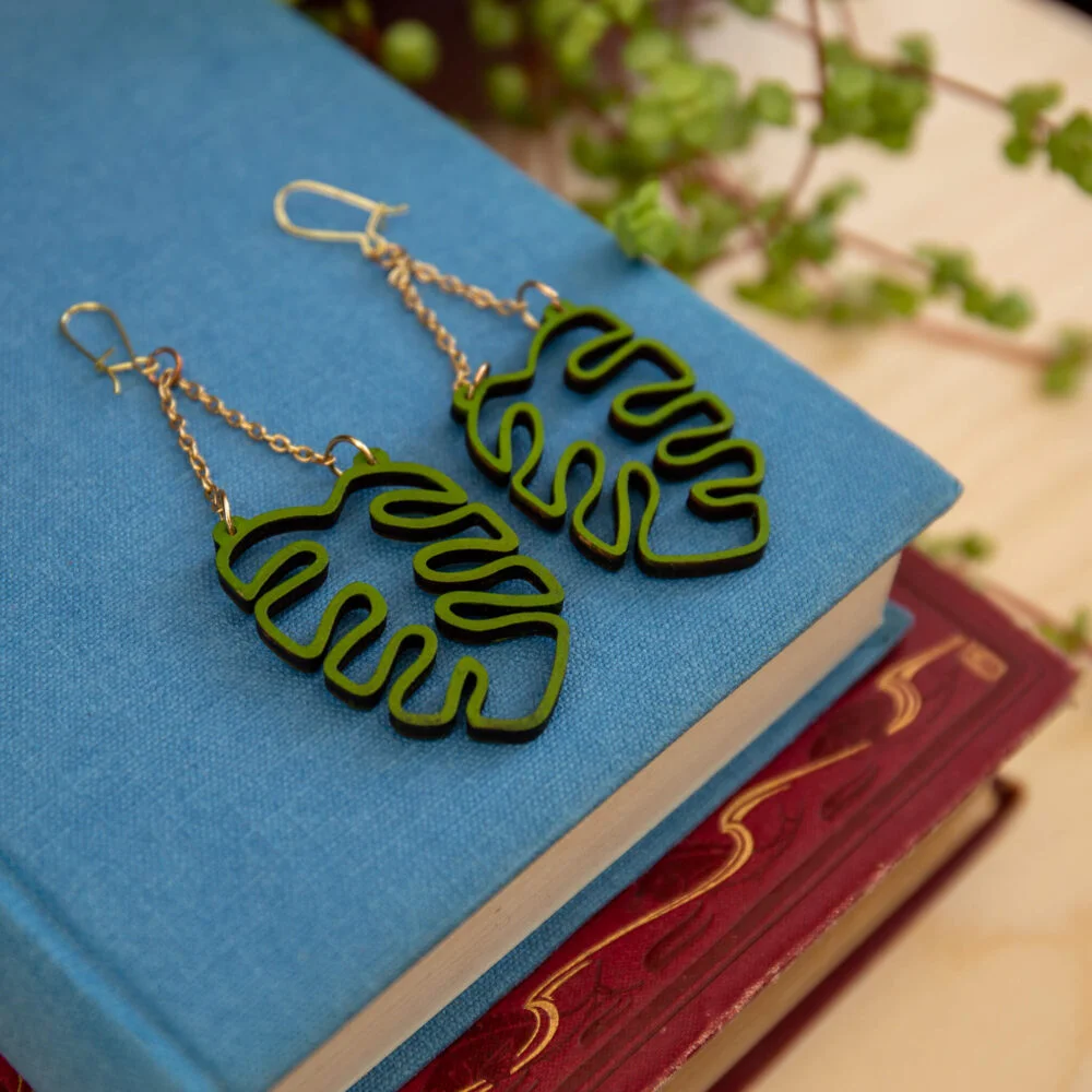 Peach Plot Laser Cut Monstera Earrings