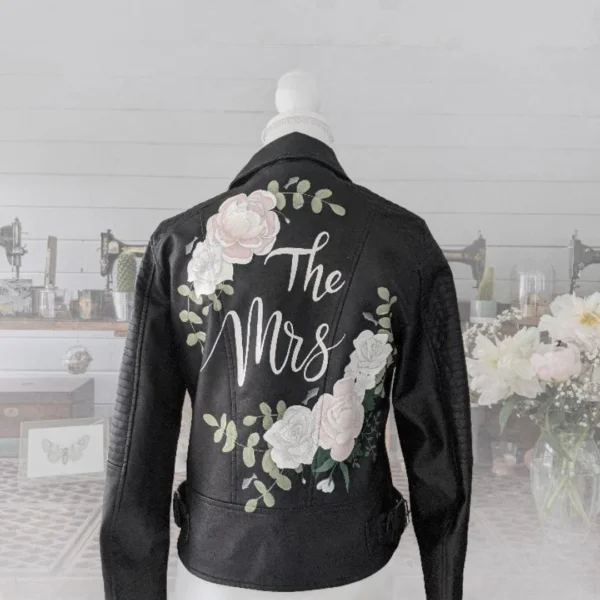 The Mrs, Painted Leather Jacket - Artisan Wedding Market Worcestershire Etsy Team and RubyBelle Events