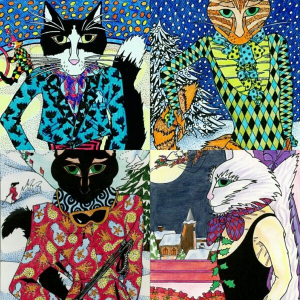 Mushypeadesign cat cards selection of 4 designs