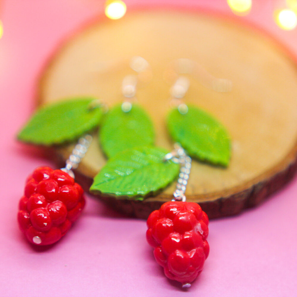 Patisserie, Handmade Polymer Clay Raspberry Earrings