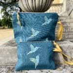 Raina Atelier Teal Hummingbirds Linen Women’s Makeup Bag and Raina Atelier Teal Hummingbirds Linen Women’s Zip-Up Pouch