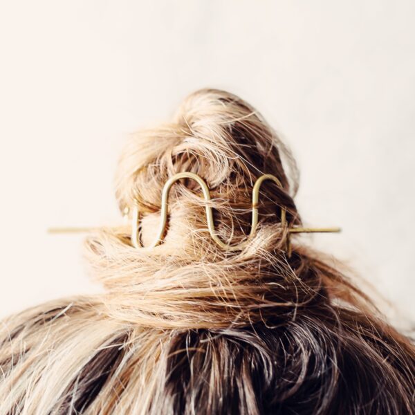 KiJo Jewellery, Gold Wiggle Bun Cuff, hair slide worn in top knot bun