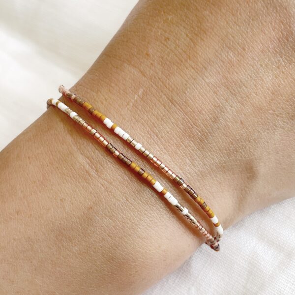 Hardy to hudson, brown caramel and gold beaded silk double wrap bracelet
