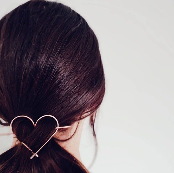 KiJo Jewellery, Copper Heart Hair Pin worn in low ponytail