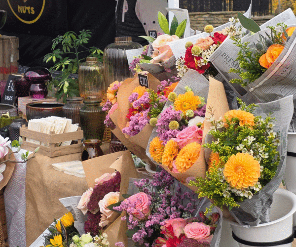 A stall filled with fresh flowers at Hylands Open Estate Day.