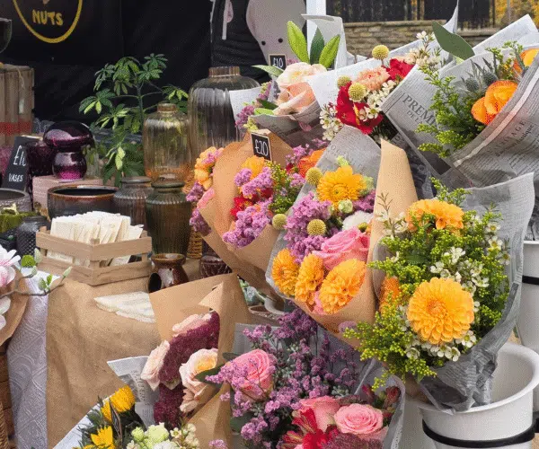 A stall filled with fresh flowers at Hylands Open Estate Day.
