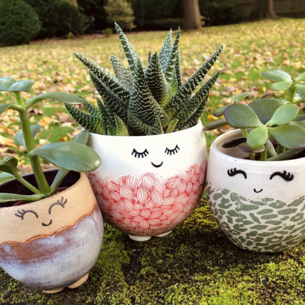Oh Snap Ceramics vibrant small batch pottery plant pots, smiley face