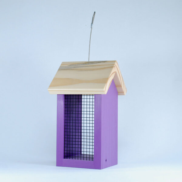 Happy Wildlife, Wren nut bird feeder - Bird feeding station finished in purple with a natural wood roof