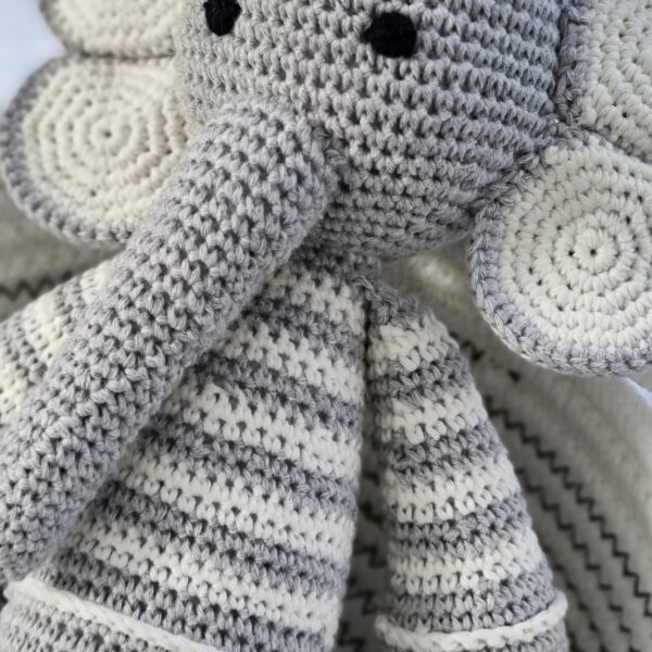 Amaris and Chaya grey crochet Elephant toy