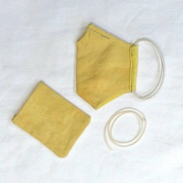 Comfortable yellow face mask and bag dyed using turmeric