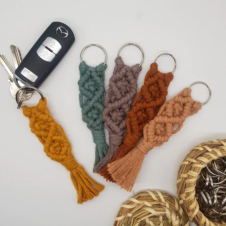 Sefton Macrame, macrame keyring in a variety of colours