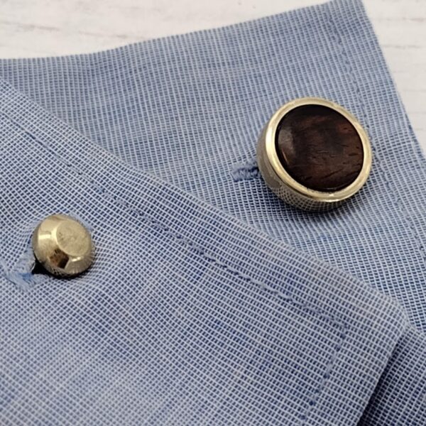 Solid brass cufflinks, with a wood inlay