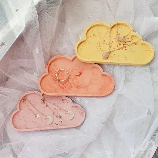cloud shaped trinket dishes in pink, orange and yellow