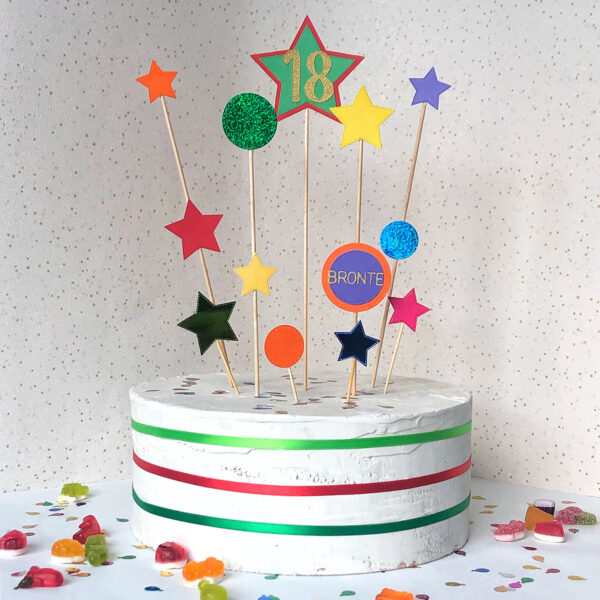 Rainbow star cake topper set